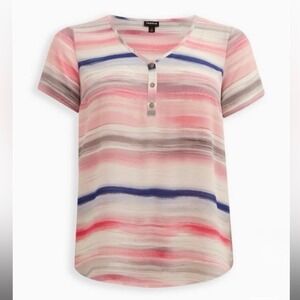 Torrid Colorful Georgette Hi Low Button Striped Pullover Blouse Size 1X